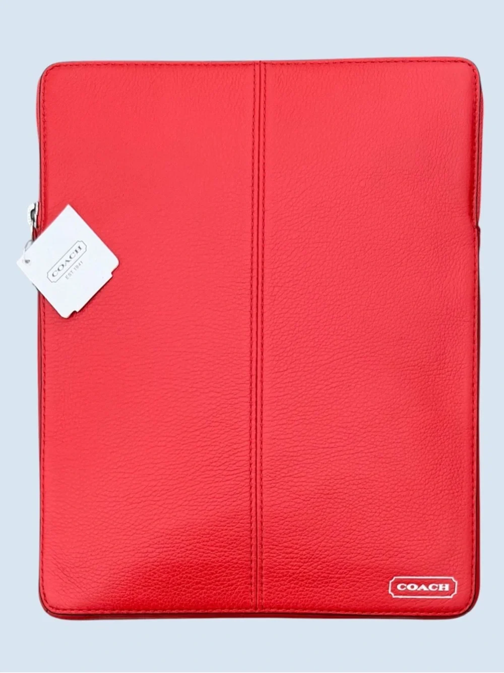 Coach Red Pebble-Grain Leather Padded Tablet Sleeve - Slim Zip Case 10.5 x 8.5